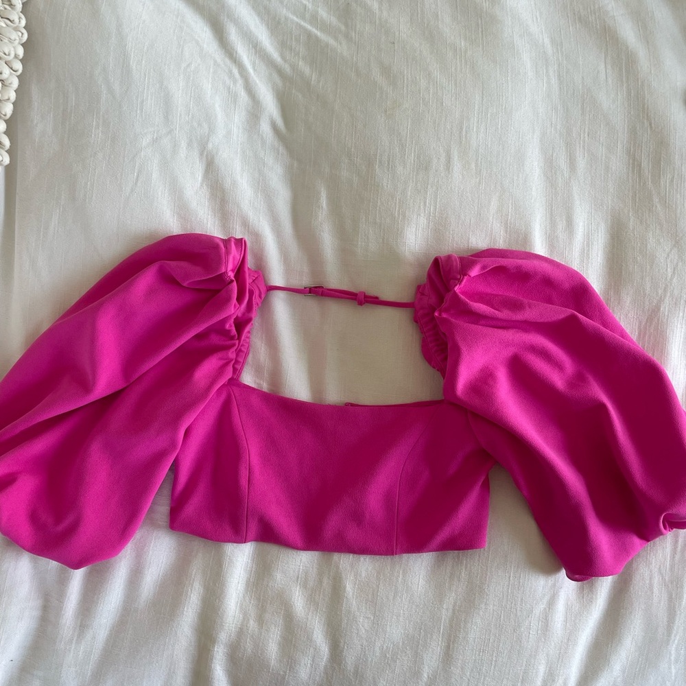 Zara Hot Pink Puff Sleeve Crop Top